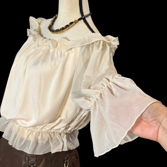 Spirit Halloween Womens SteamPunk Boho Peasant Festival Ruffle Ivory Top S/M - Picture 2 of 10